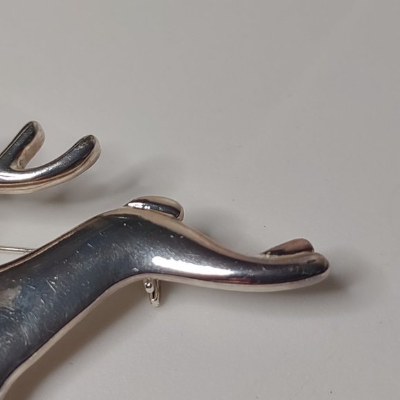 Silver Tone Metal Jumping Reindeer Brooch - Picture 4 of 9